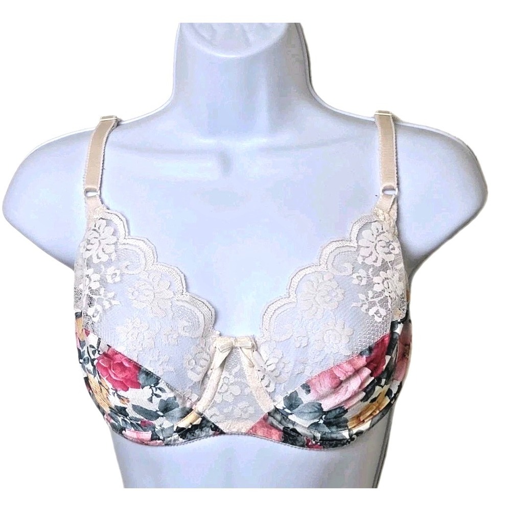 Vtg 1980s 90s Romantic Maidenform Chantilly Rose Floral Bow 7329 SIZE 34D